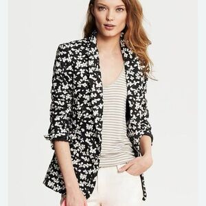 Banana Republic Preppy Black & White Floral Lined Blazer Jacket with Button